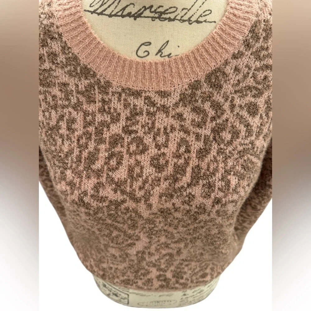Madewell Merino Wool Sweater Leopard Print Crew Neck Pullover Womens XS - Picture 6 of 11